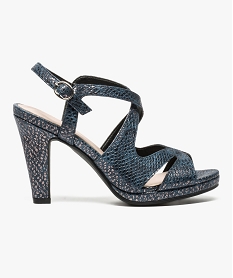 GEMO Sandales femme à talon haut dessus texturé Bleu