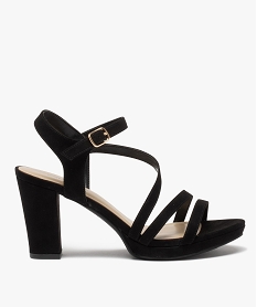 GEMO Sandales femme à talon haut en suédine avec brides noir standard