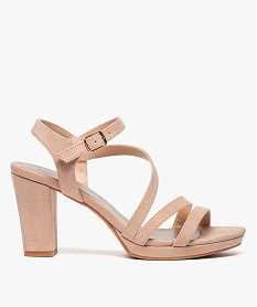 GEMO Sandales femme à talon haut en suédine avec brides Rose