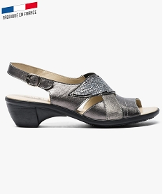 GEMO Sandales confort femme dessus en cuir irisé gris standard