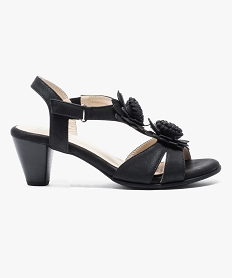 GEMO Nu-pieds à talon avec fleurs en relief sur le dessus noir standard