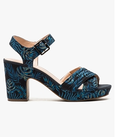 GEMO Nu-pieds à talon en toile imprimée Bleu