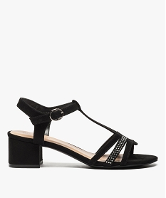 GEMO Sandales femme à talon avec brides et strass noir standard