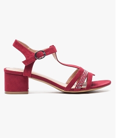 GEMO Sandales femme à talon avec brides et strass Rouge