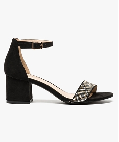 GEMO Sandales à talon large et bride à strass Noir