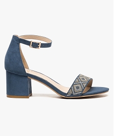 GEMO Sandales à talon large et bride à strass bleu standard