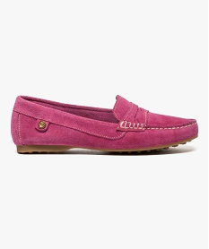 GEMO Mocassins femme en cuir uni et semelle à picots rose vif