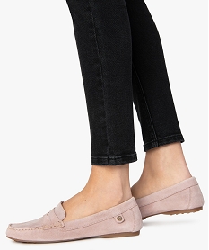 GEMO Mocassins femme en cuir uni et semelle à picots rose standard