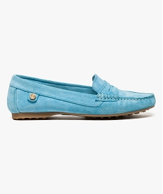 mocassins femme en cuir uni et semelle a picots bleu7009901_1