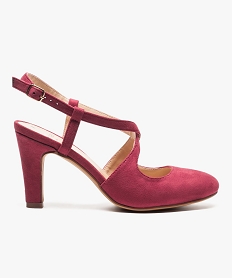 GEMO Escarpins aspect cuir velours avec talon ouvert Rouge