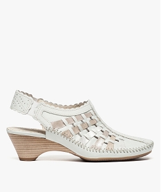 GEMO Escarpins femme confort dessus cuir perforé et talon ouvert Blanc