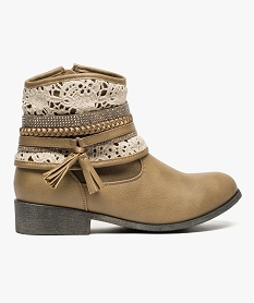 boots bimatieres avec tige fantaisie ornee de dentelle et de liens brun bottines et boots7018101_1