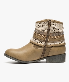 boots bimatieres avec tige fantaisie ornee de dentelle et de liens brun bottines et boots7018101_3