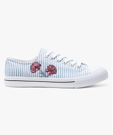 GEMO Baskets en toile rayée avec broderie fleurie Bleu