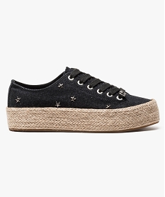 GEMO Baskets en toile à plateforme avec semelle en corde noir standard