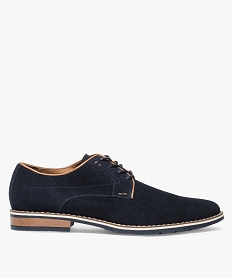 derbies homme dessus cuir velours et couture debordante bleu7057201_1