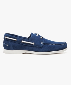 GEMO Chaussures bateau en croûte de cuir Bleu