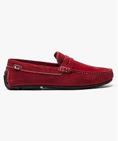 GEMO Mocassins homme dessus et intérieur cuir avec surpiqûres Rouge