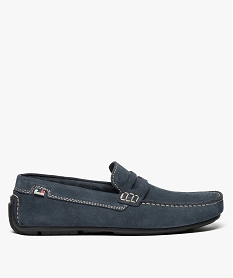 GEMO Mocassins homme dessus et intérieur cuir avec surpiqûres Bleu