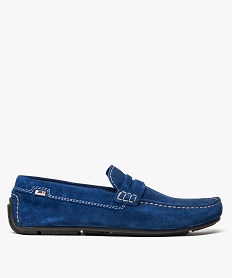 GEMO Mocassins homme dessus et intérieur cuir avec surpiqûres Bleu