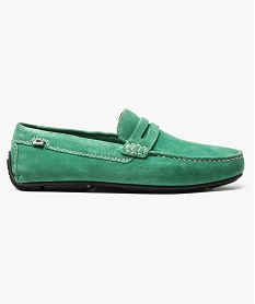 mocassins homme dessus et interieur cuir avec surpiqures vert mocassins et chaussures bateaux7075501_1