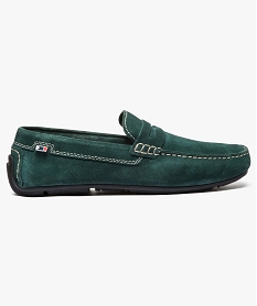 mocassins homme dessus et interieur cuir avec surpiqures vert mocassins et chaussures bateaux7076301_1