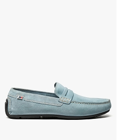 GEMO Mocassins homme dessus et intérieur cuir avec surpiqûres Bleu