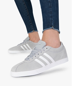 GEMO Tennis femme dessus cuir à bandes contrastantes - Adidas bleu standard