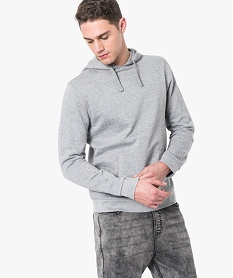 sweat uni a capuche et poche kangourou gris sweats7102001_1