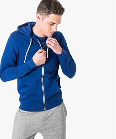 GEMO Sweat homme zippé uni à capuche Bleu