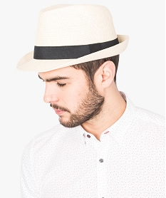 GEMO Trilby en paille de papier avec galon contrastant Beige