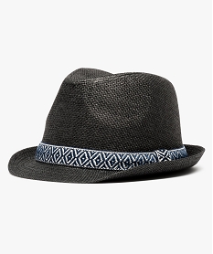 trilby en paille de papier avec ruban brode gris7104501_1