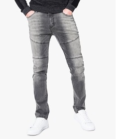 GEMO Jean slim taille basse avec surpiqûres devant Gris