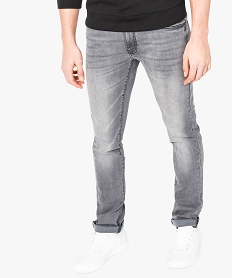 GEMO Jean homme slim stretch taille haute délavé Gris