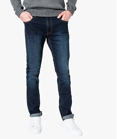 GEMO Jean homme slim stretch taille haute délavé Bleu