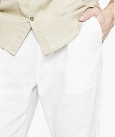 pantalon en lin uni avec taille elastiquee blanc pantalons de costume7110201_2