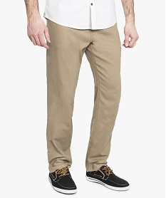 pantalon en lin uni avec taille elastiquee brun pantalons de costume7110401_1