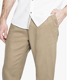 pantalon en lin uni avec taille elastiquee brun7110401_2