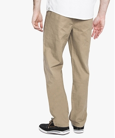 pantalon en lin uni avec taille elastiquee brun pantalons de costume7110401_3