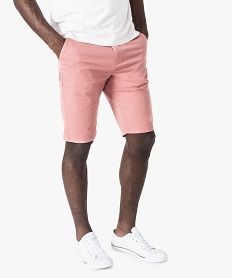 GEMO Bermuda homme en toile extensible 5 poches coupe chino Rose