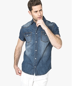 chemise a manches courtes en denim gris chemise manches courtes7116001_1