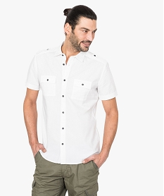 chemise unie a manches courtes en coton blanc chemise manches courtes7116501_1