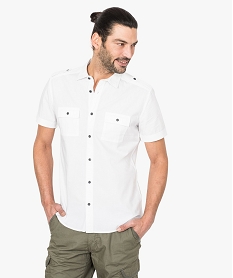 GEMO Chemise unie à manches courtes en coton Blanc