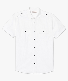 chemise unie a manches courtes en coton blanc7116501_4