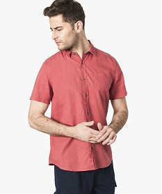 chemise en lin unie a manches courtes rose chemise manches courtes7117601_1
