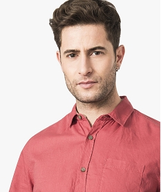 chemise en lin unie a manches courtes rose chemise manches courtes7117601_2