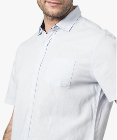 chemise en lin unie a manches courtes bleu chemise manches courtes7117701_2