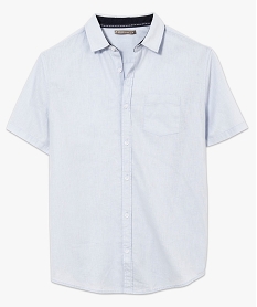 chemise en lin unie a manches courtes bleu chemise manches courtes7117701_4