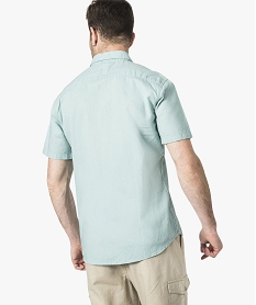 chemise en lin unie a manches courtes vert7117801_3