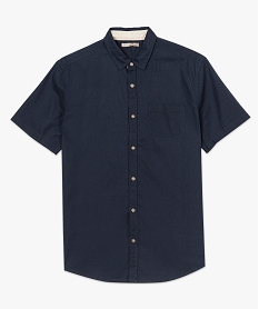 chemise en lin unie a manches courtes bleu chemise manches courtes7117901_4